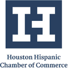 Logo of the Houston Hispanic Chamber of Commerce featuring a large white 
