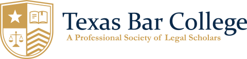 Texas Bar College logo featuring a gold shield with a star, book, scales of justice, and stripes, symbolizing excellence for Personal Injury & Criminal Defense Attorneys, alongside the text 